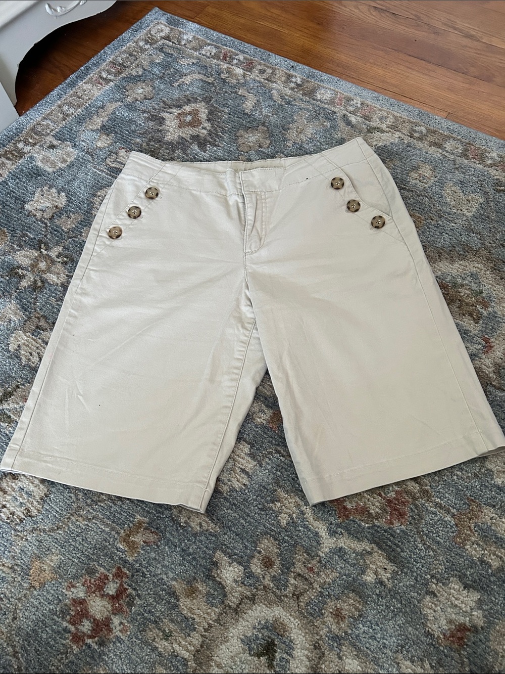 Charter Club Light Cream Bermuda Shorts with Accent Buttons